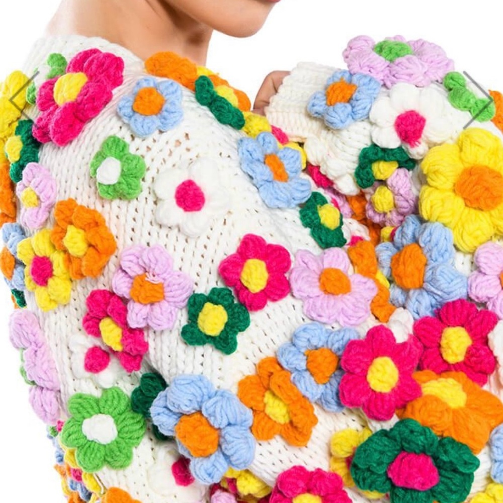 Colorful floral knit cardigan